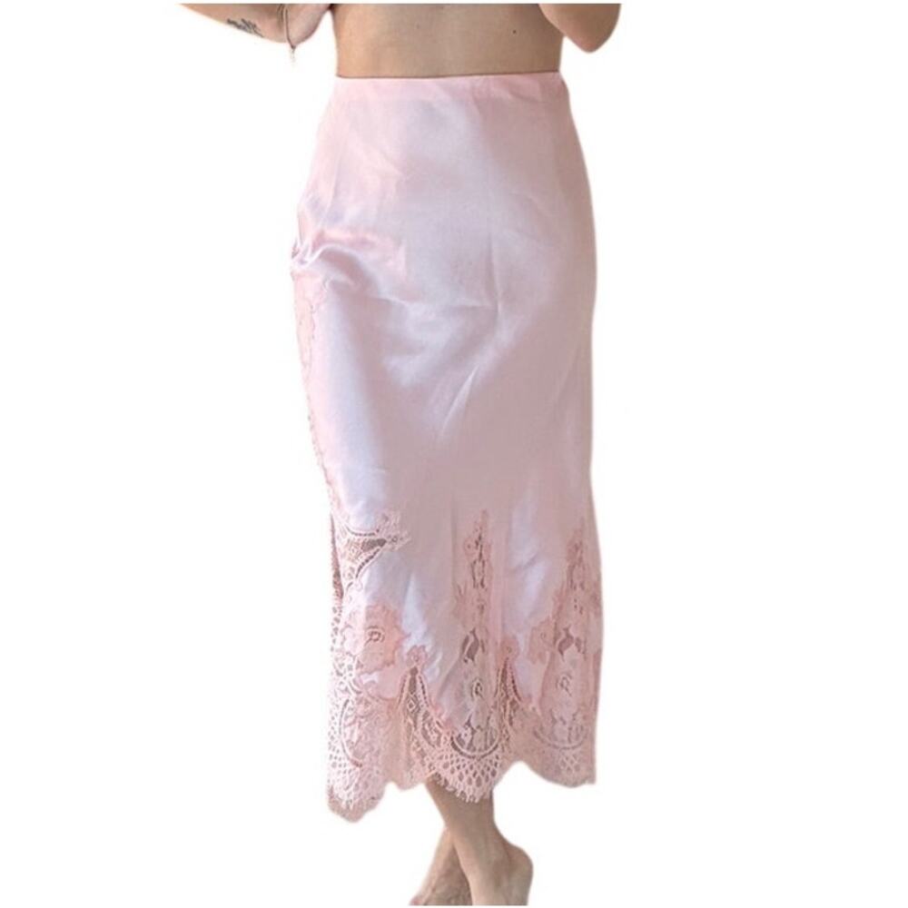 Alice + Olivia Tonia Pink Satin Lace-trim Midi Skirt Size 2